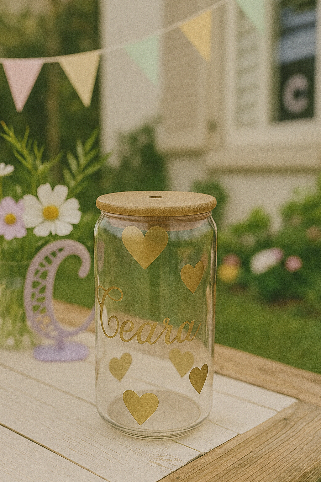Personalised Birthday Tumbler with Glass Straw – Custom Name, Age & Colour