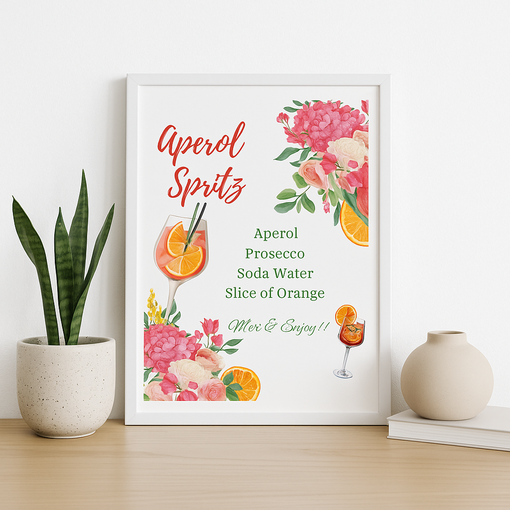 Aperol Spritz Recipe Printable Wall Art | Digital Download