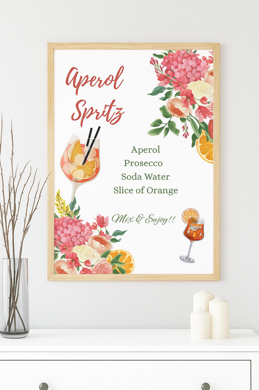 Aperol Spritz Recipe Printable Wall Art | Digital Download