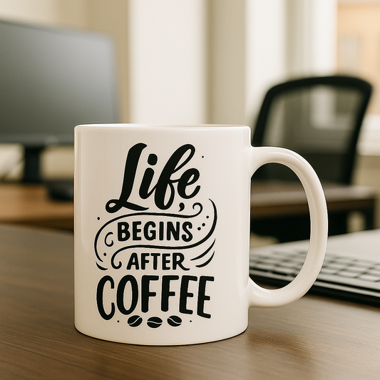 Life Begins After Coffee Mug – Funny Morning Quote – Gift for Coffee Lovers – Office Mug – 11oz Ceramic Cup
