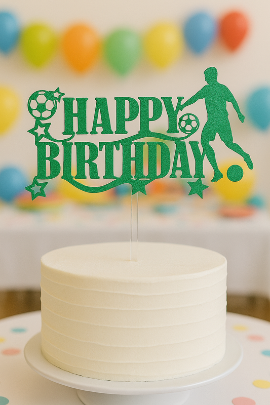 Football Birthday Cake Topper – Green Glitter Acrylic – Soccer Party Décor with Clear Acrylic Stick
